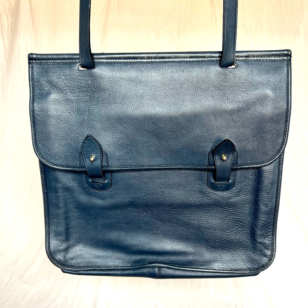 Vintage Nordstrom genuine Italian leather navy blue messenger two flap mail bag